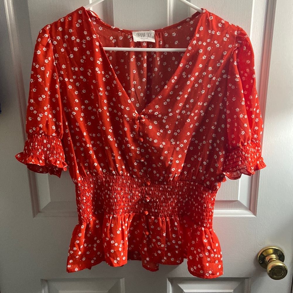Red flower blouse